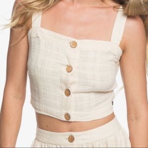 Roxy Tank Linen Cream Crop Top With Buttons